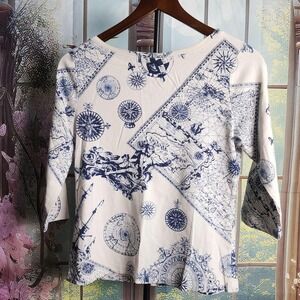 S Nautical Blue and white Tee 100% Cotton, Size Small